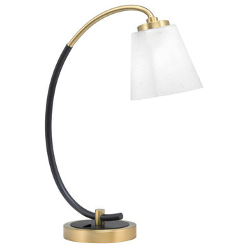 1-Light Desk Lamp, Matte Black/New Age Brass, 4.5" Square White Muslin Glass