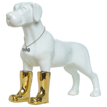 Interior Illusions Plus Dog With Gold Boots Bank, 9.25" Tall