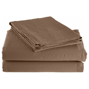 300 Thread Count Deep Fitted Flat Bed Sheet Set, Taupe, Twin Xl
