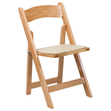 2 Pack HERCULES Series Wood Folding Chair With Vinyl Padded Seat, Natural