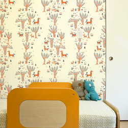 Forest Picnic Orange - Jim Flora Wallpaper Tiles - Wallpaper
