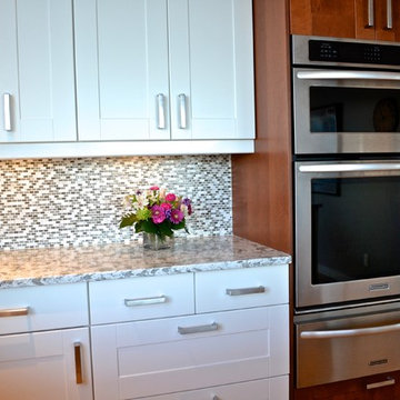 Grimslov (IKEA) shaker cabinets in white and medium brown