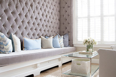 Inspiration for a mid-sized transitional formal living room in Orlando with beige walls and limestone floors.