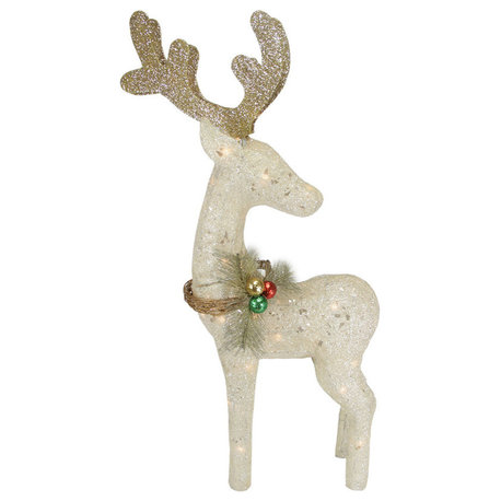 37" Lighted Sparkling Sisal Reindeer Christmas Yard Art Decoration