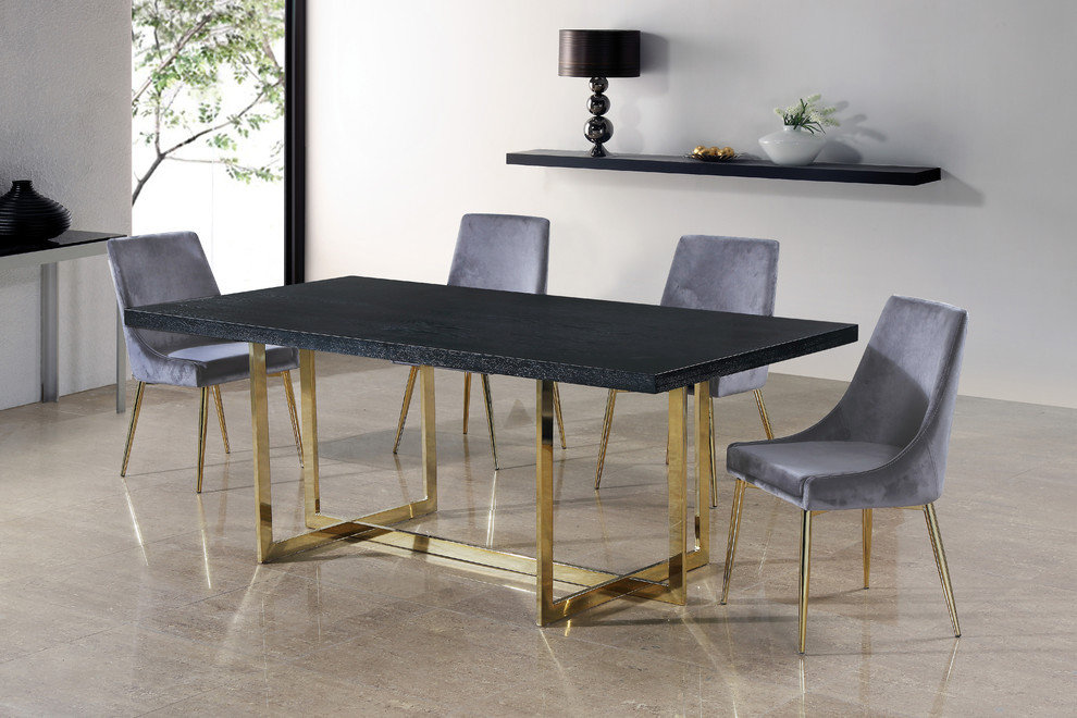 Karina Velvet Dining Chairs, Set of 2, Gray, Gold Base