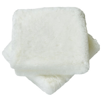 Heavy Faux Fur Throw Pillow Covers 2pcs Set, Antique White, 26''x26''