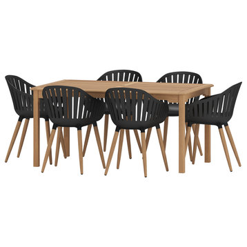 Amazonia Suzuka Teak 7 Piece Outdoor Rectangular Dining Set With Black Chairs