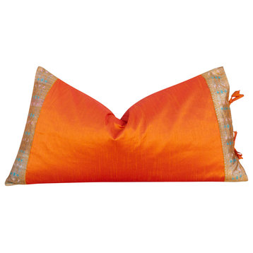 Joy Large Festive Indian Silk Queen Lumbar Pillow Cover