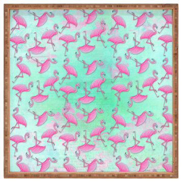 Deny Designs Madart Inc Pink And Aqua Flamingos Square Tray