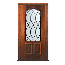 Prehung Single Door 80 Wood Mahogany La Salle Arch Lite Wrought Iron - Front Doors