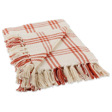 DII 60x50" Modern Cotton Plaid Throw in Vintage Red and Beige