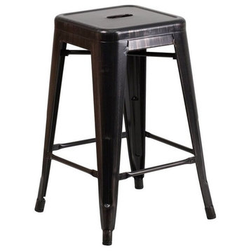 Bowery Hill Metal 24'' Backless Counter Stool in Black and Gold
