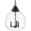 Ariella 3 Light Pendant, Matte Black and Hammered Clear Glass