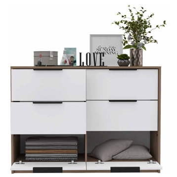 Marion Slide And Pull Dresser, With 6 Drawers White/Pine Color