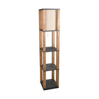 68" Wood Shelf Floor Lamp with Fabric Shade, Antique Wood