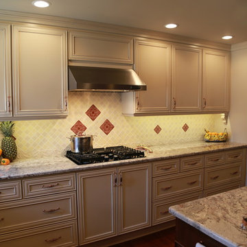 Traditional Tuscan Kitchen Remodel |Glazed Cabinets & Decorative Tile Backsplash