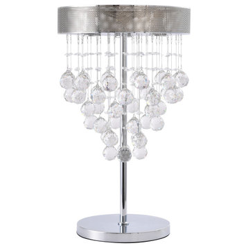 24" Height Chrome Metal Table Lamp With Clear Hanging Crystals