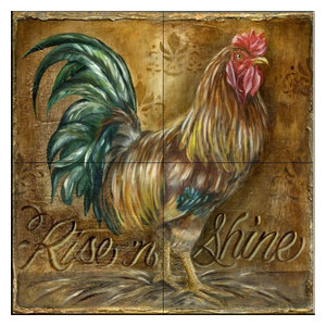 Matte Tile Mural Farm Rooster Chickens by Carl Jutz Kitchen Bathroom Shower Wall Backsplash Splashback 4x3 4.25 Ceramic