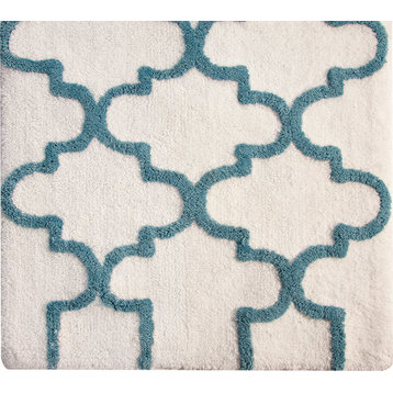 Cotton Dual Color Geometric Pattern Bath Rug, New Blue, 34"x21"