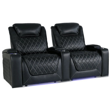 Valencia Oslo Top Grain Leather Home Theater Seating Power Headrest & Lumbar, Midnight Black, Row of 2