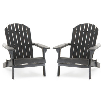 GDF Studio Hillary Dark Gray Acacia Wood Folding Adirondack Chair, Set of 2