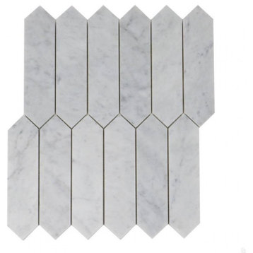 Carrara White Elongated 2x8 Polished Hexagon Mosaic, 10 Sheets