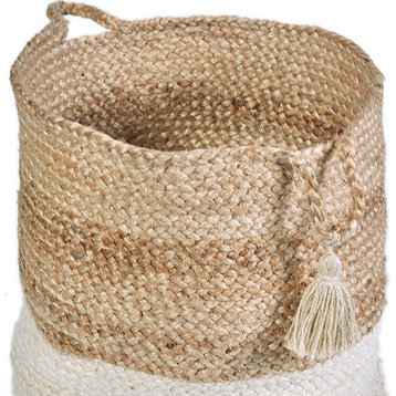 Montego Two-Toned Natural Jute Decorative Storage Basket, 19" Height