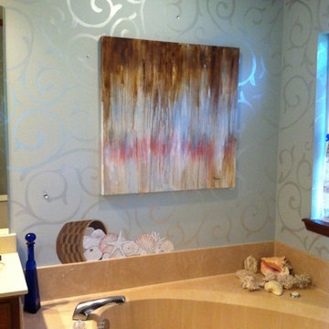 Painted swirls, trompe l'oeil basket, sea shells and custom painting