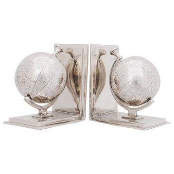 4.5" X 6.75" X 7.75" Alum Globe Bookend Set Of Two