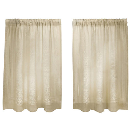 Cameron Cafe Kitchen Tier Curtain, Linen, 30"x24" Pair