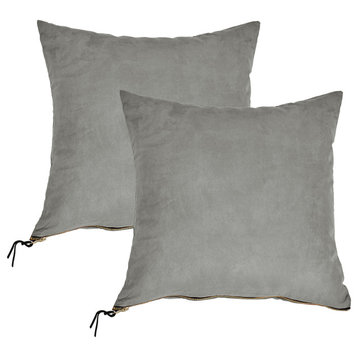 Suede Pillow Shell with Big Zipper, Silver Grey, 20x20"