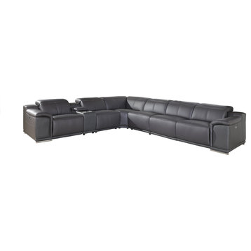 Frederico Genuine Italian Leather 7-Piece 1 Console 4-Power Reclining Sectional, Gray