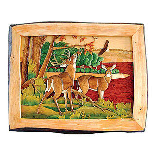 Deer Hand Crafted Intarsia Wood Art Wall Hanging 28 X 24 X 2