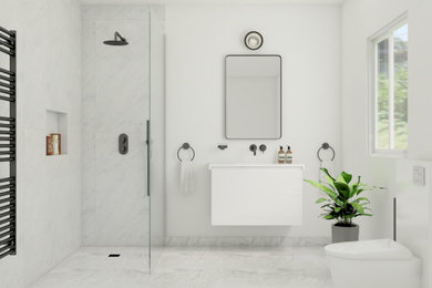 Aménagement d'une salle de bain de taille moyenne.