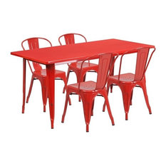 Flash Furniture 5 Piece 31.5" x 63" Metal Dining Set in Red