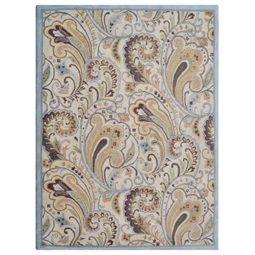 Hand Tufted Wool Area Rug Floral Cream