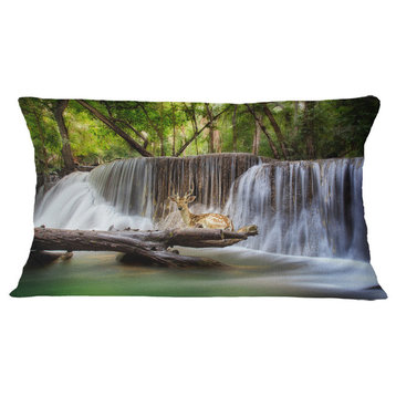 Huai Mae Kamin Waterfall Photo Abstract Throw Pillow, 12"x20"