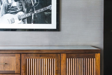 Inspiration for a contemporary living room remodel in New York with gray walls