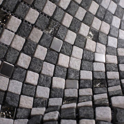 Dark Grey and Light Grey Luxury Square Pebble Stone with Stainless Steel Mosaic - Home Accessories & Decor