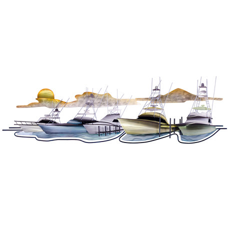Coastal Home Decor 'Marina Scene' - Nautical Boating Art on Stainless Steel
