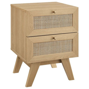 Modway Soma 2-Drawer Rattan MDF and Particleboard Nightstand in Oak