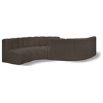 Meridian Furniture - Arc Boucle Fabric Upholstered 6-Pc. Facing Modular Sectional, Brown - Give your living room or den the perfect blend of style and versatility with this Arc boucle fabric curved modular Sectional. Part of the Arc modular furniture collection, this Sectional comes upholstered in rich brown boucle fabric and features deep channel tufting that adds a touch of luxury while enhancing comfort and support. A seamless combination of form and function, this chair can be used with other Arc pieces to create a myriad of configurations in your well-curated room.