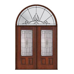 Prehung Transom Double Door 80 Fiberglass Versailles 3/4 Lite Glass - Front Doors