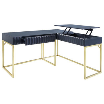 Pemberly Row Contemporary Wood 2-Piece Writing Desk Set in Blue