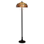 CHLOE Lighting - Sunny 2-Light Floral Floor Lamp - SUNNY, a Floral downward floor lamp, will make a design statement by itself. Expand the effect by adding one or more of the other lamps in this design style. Expertly handcrafted with top quality materials including real stained glass, sparkling crystals and gem-like cabochons. The resin base and metal pole are finished in an antique bronze patina.