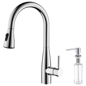 Bari-T Single Handle Pull Down Faucet, Chrome, With Soap Dispenser