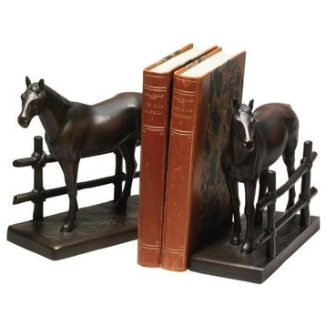 Bookends Bookend EQUESTRIAN Lodge Horse and Fence Chocolate Brown