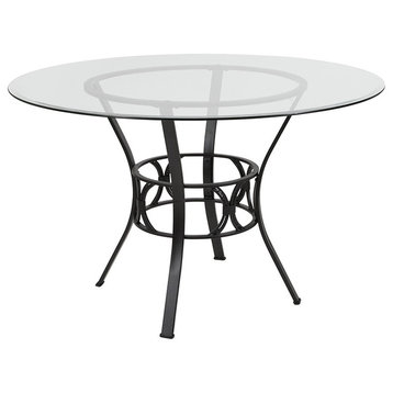 Carlisle 48" Round Glass Dining Table With Black Metal Frame
