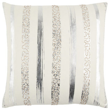 Silver and Gold Glam Stripe Beaded Throw Pillow