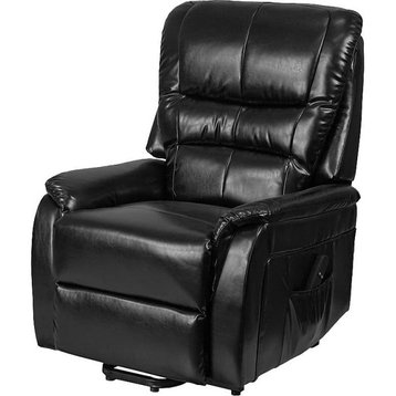 Lift Up Recliner Chair, Extra Padded Faux Leather Seat With Pillowed Arms, Black